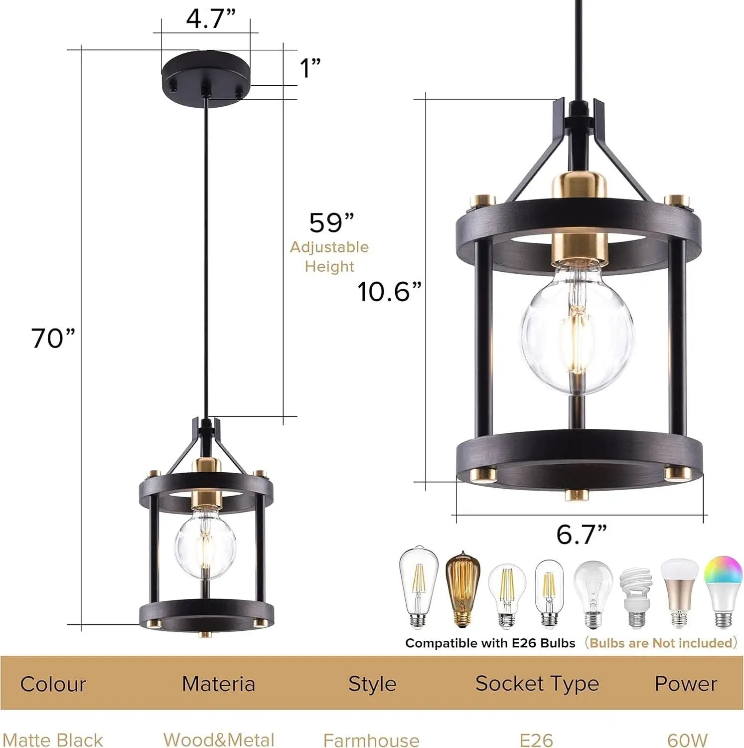 Black Farmhouse Pendant Lights With Adjustable Cords from PriceLows™