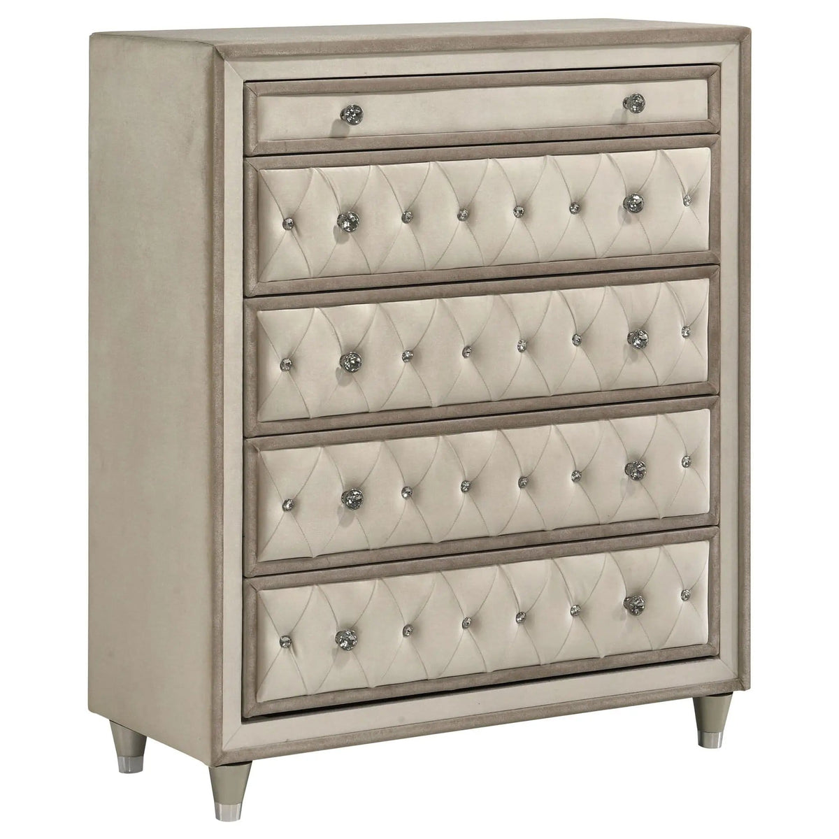 Antonella 5-drawer Bedroom Chest Ivory and Camel | 40.25 x 17.75 x 49 in | Crystal | Bedroom