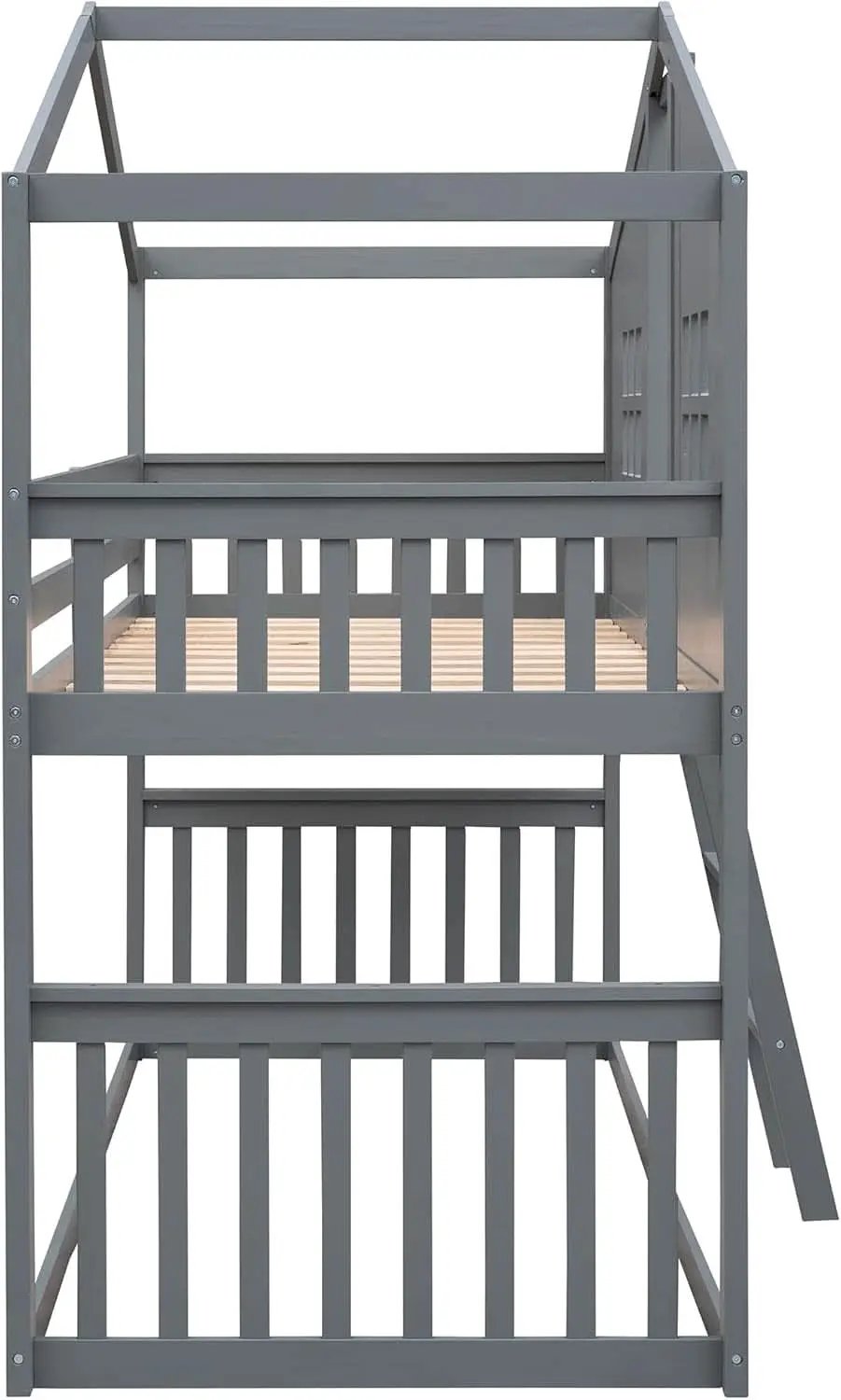 Gray Twin Over Twin House Bunk Bed With Roof For Kids from PriceLows™