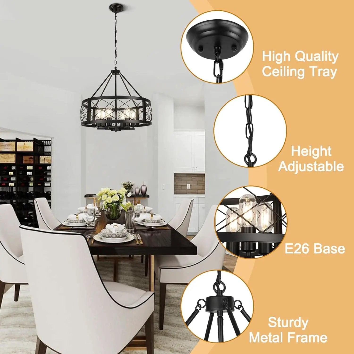 6 Light Black Rustic Drum Chandelier For Dining Room from PriceLows™
