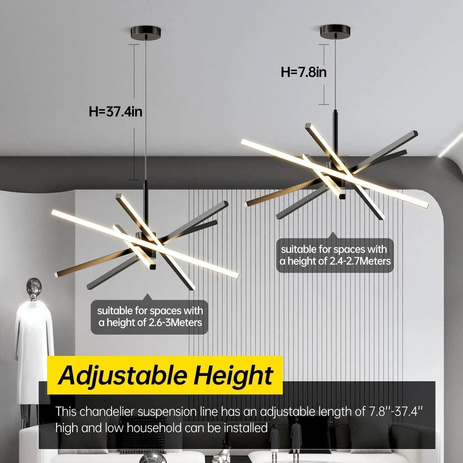 Black 31.5 Inch Modern Sputnik LED Chandelier Lighting from PriceLows™
