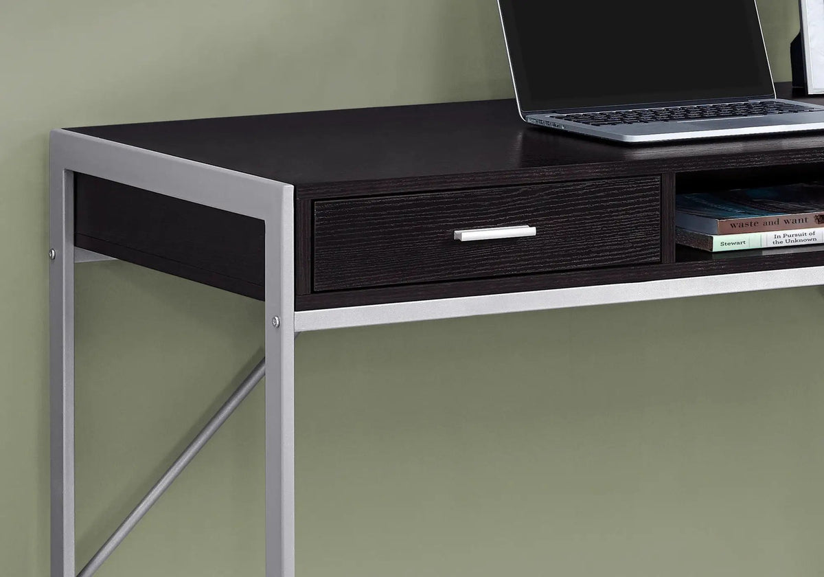 Computer Desk | Two Storage Drawers | Open Shelf | Square Metal Legs