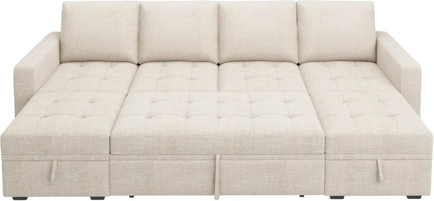 Beige Modular Sleeper Sectional Couch With Storage from PriceLows™