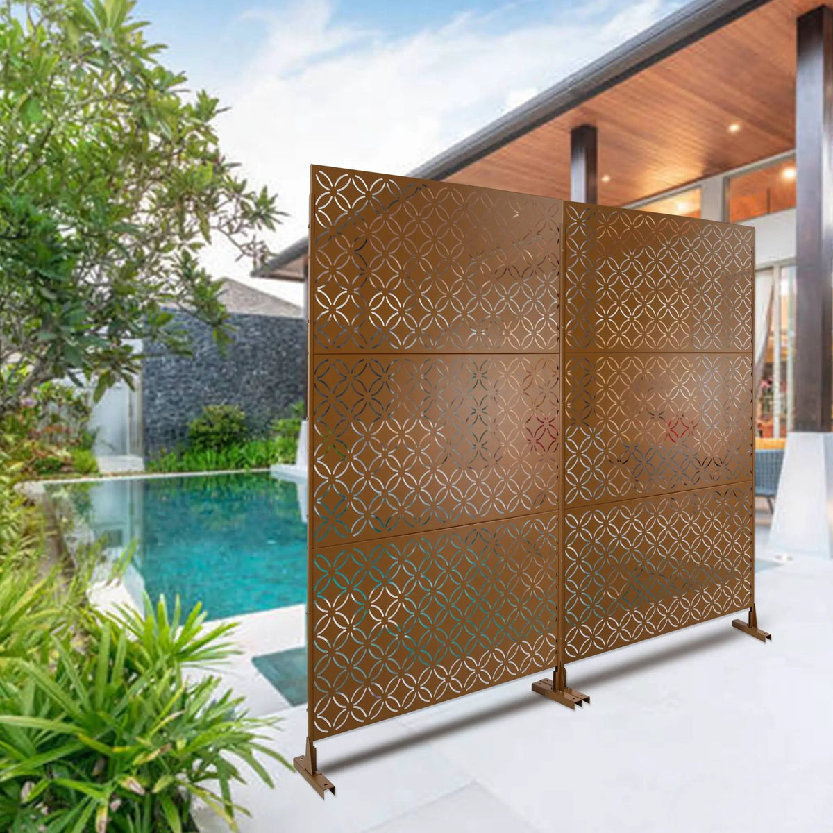 Outdoor Privacy Screen | Metal Frame | Rust Resistant | Brown