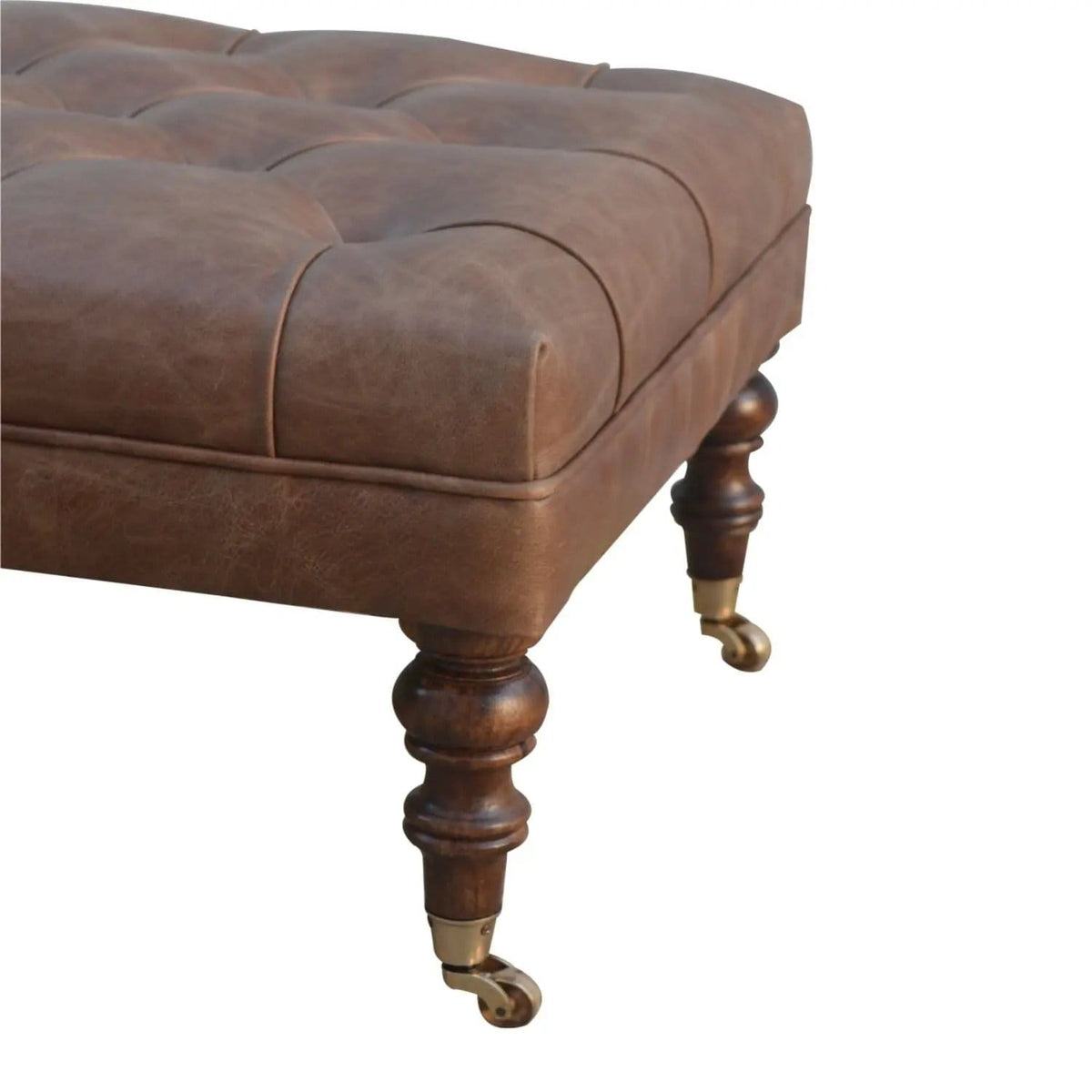 Buffalo Ottoman With Castor Legs | 7 Pieces | Mango Wood | Living Room