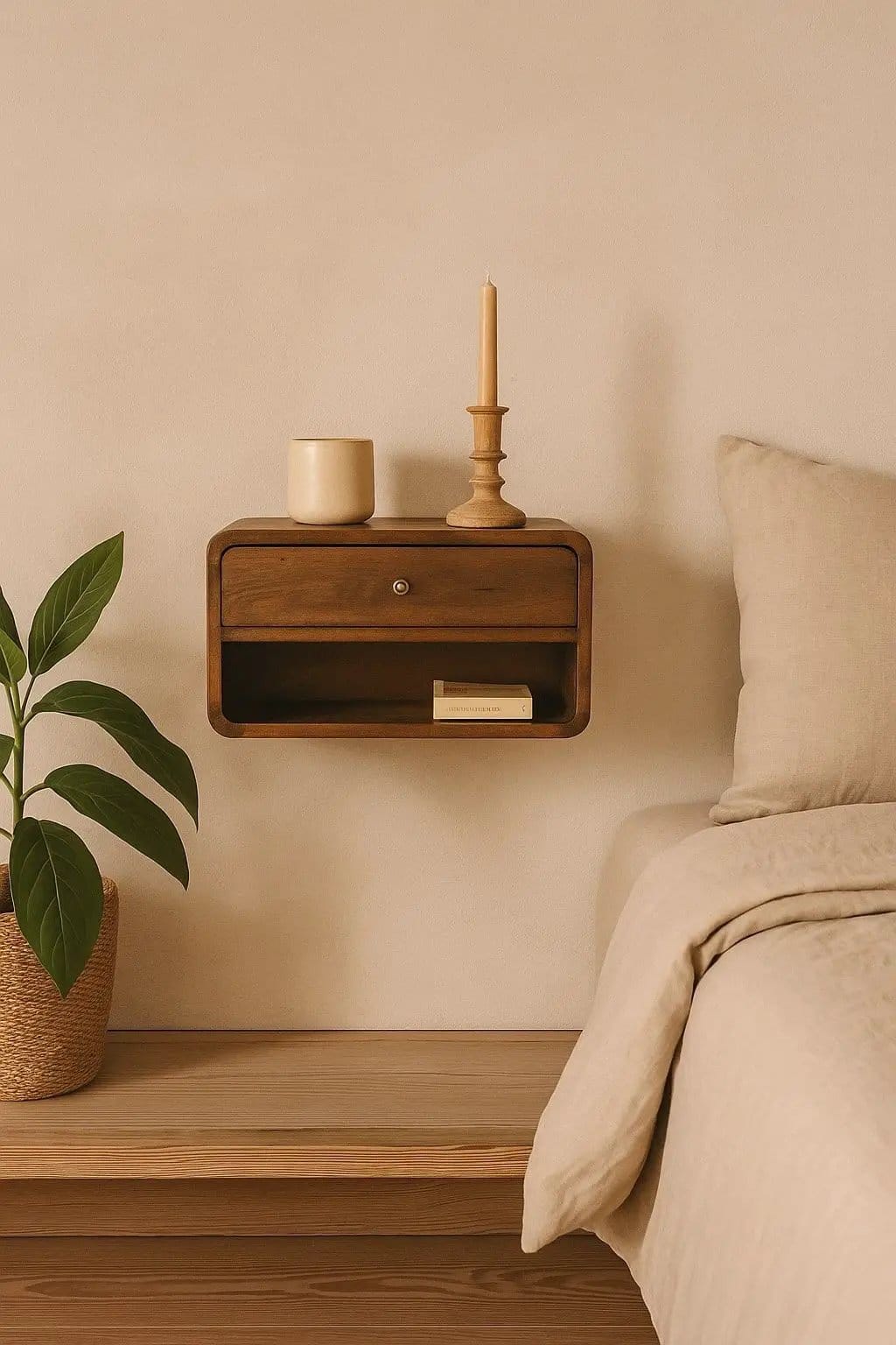 Curve Upper Slot Floating Nightstand | 6 Pieces | Bedroom Furniture | Bedroom