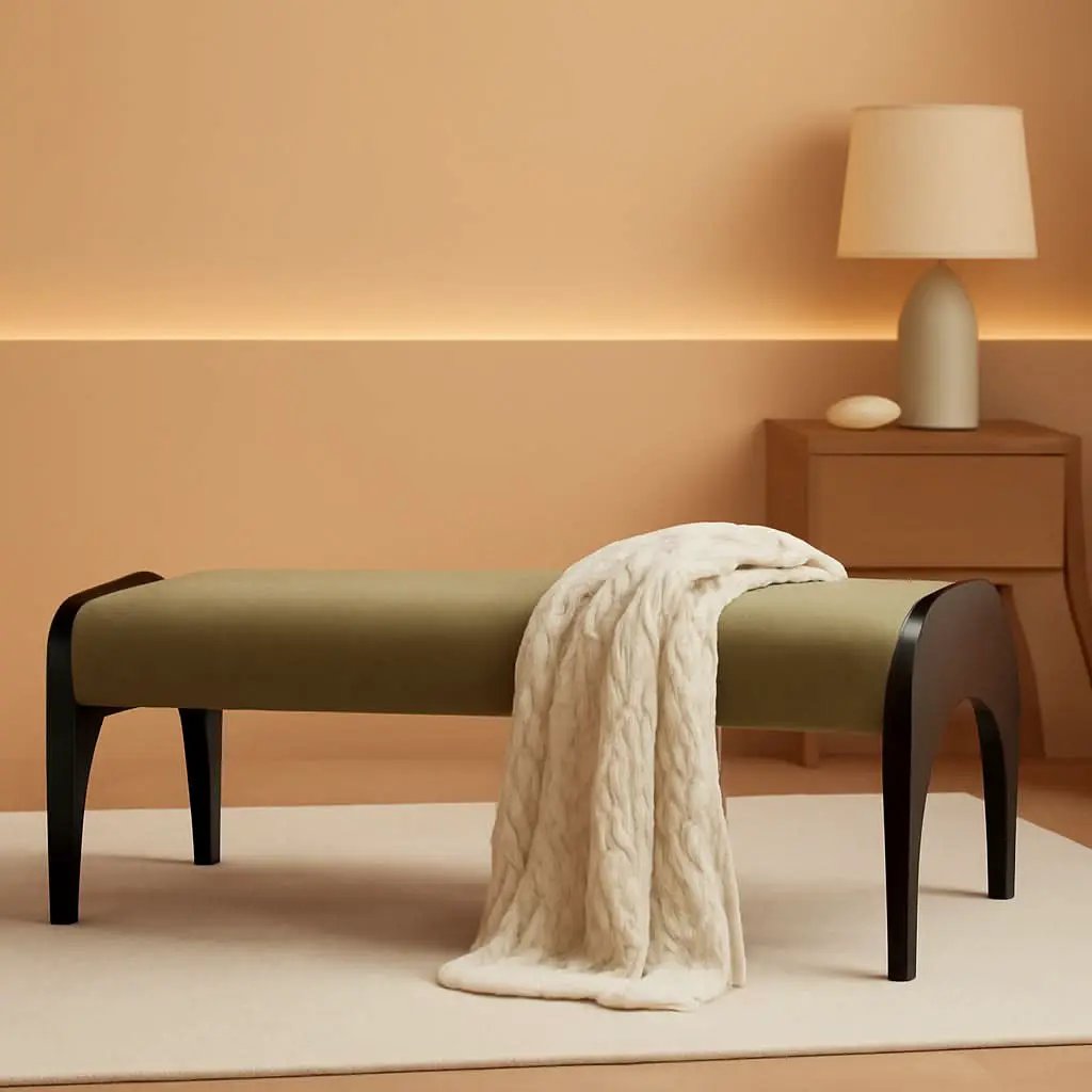 51 Inches Wide Linen Textured Emerald Ottoman Bench from PriceLows™