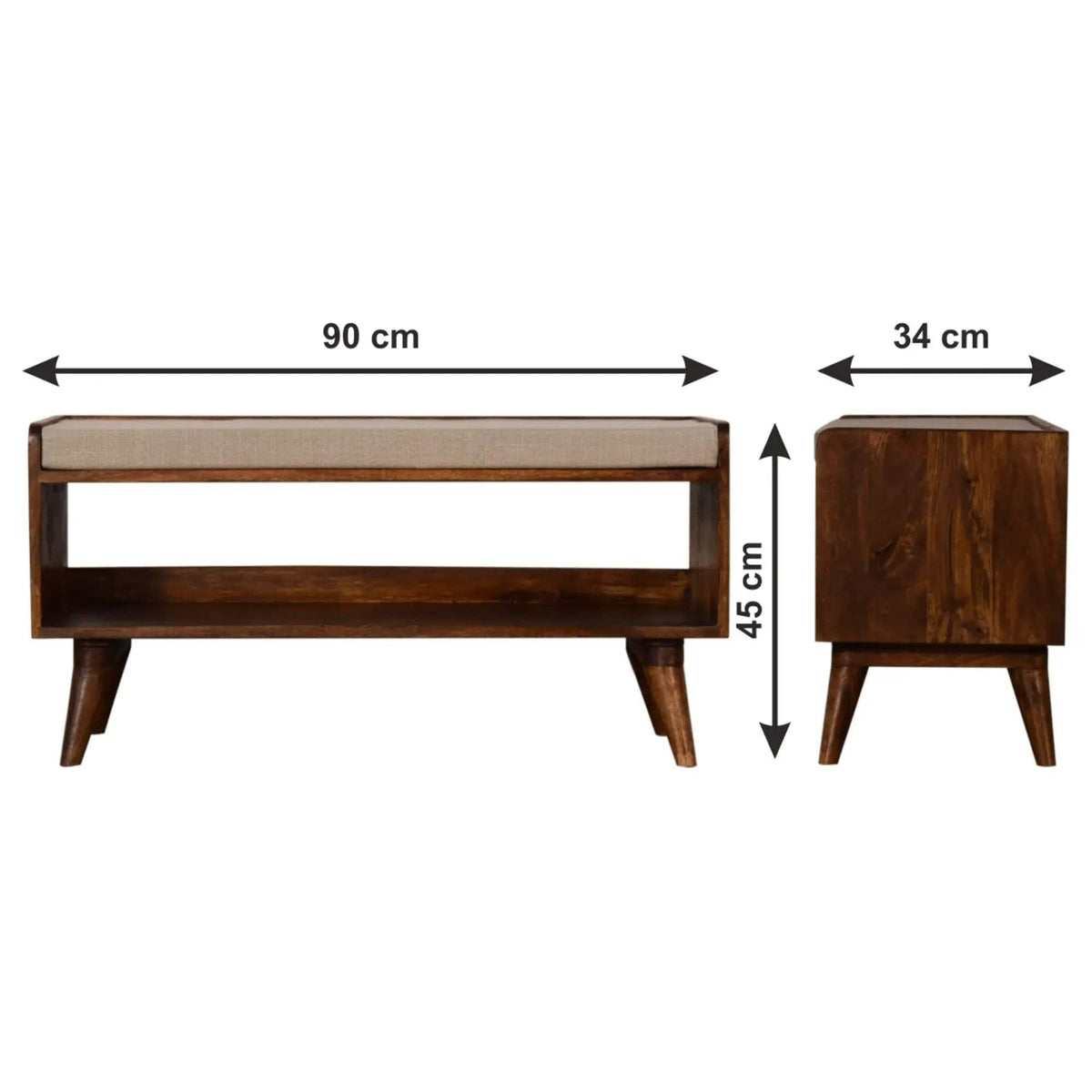 Solid Wood Bench With Upholstered Sea | 3 Pieces | Mango Wood | Home