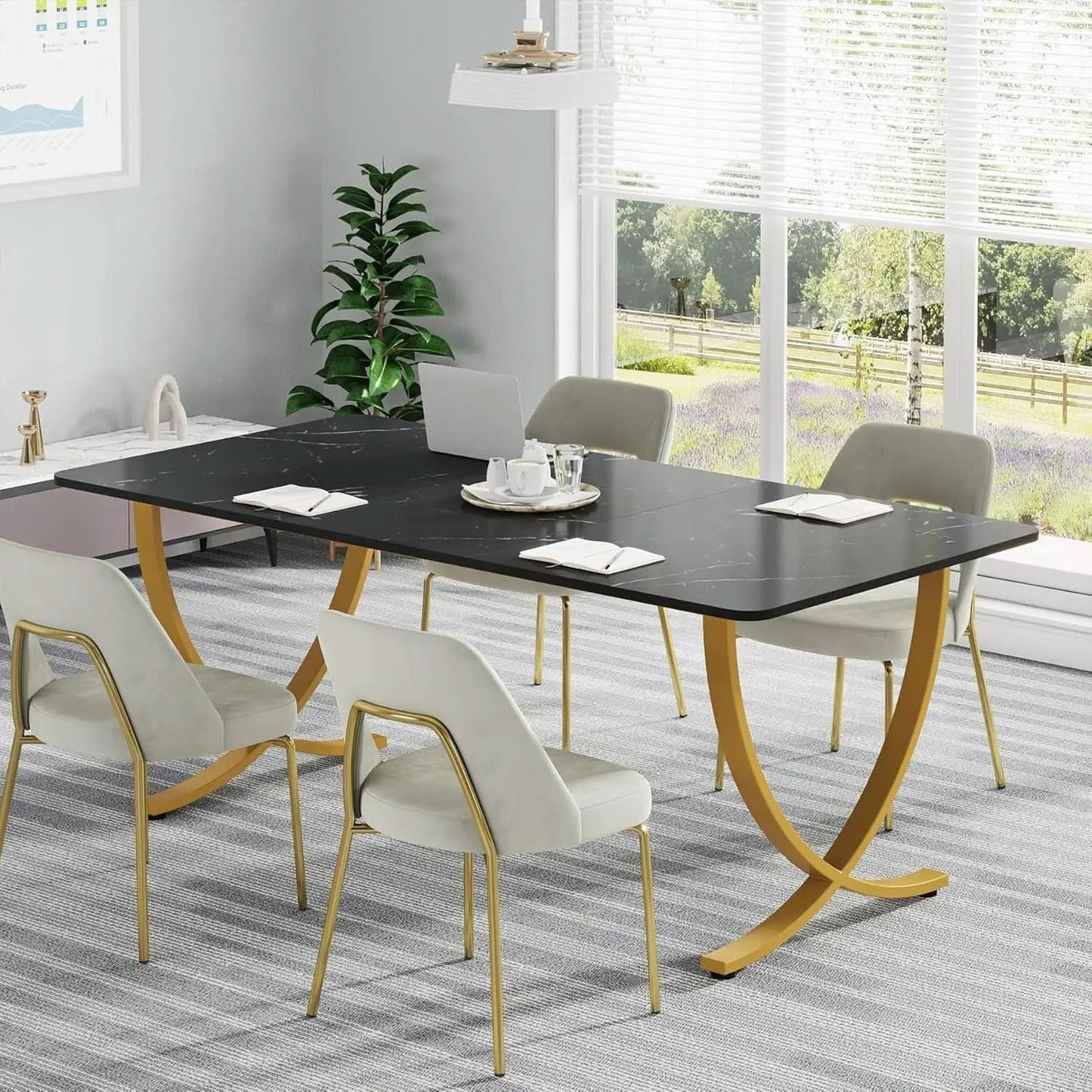 Executive Desk 63 Inch Wide Black And Gold Office Desk from PriceLows™
