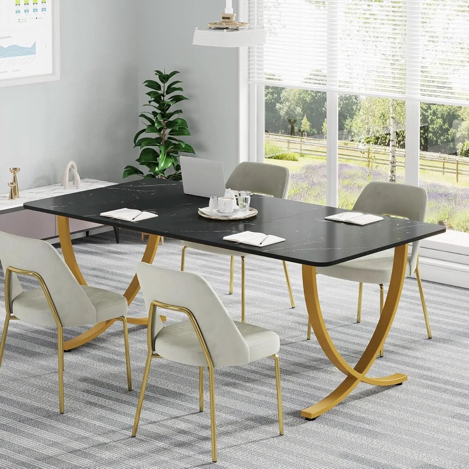 Executive Desk 63 Inch Wide Black And Gold Office Desk from PriceLows™