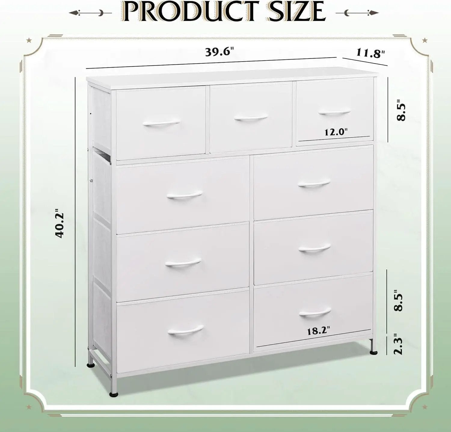 9 Drawer Fabric Dresser White With Steel Frame And Wood Top from PriceLows™