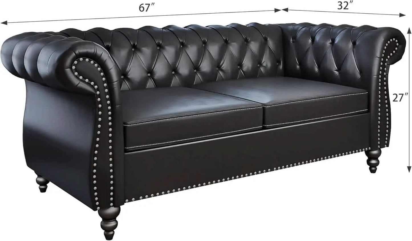Two Piece Chesterfield Leather Living Room Set With Black Leather Loveseat And Chair from PriceLows™