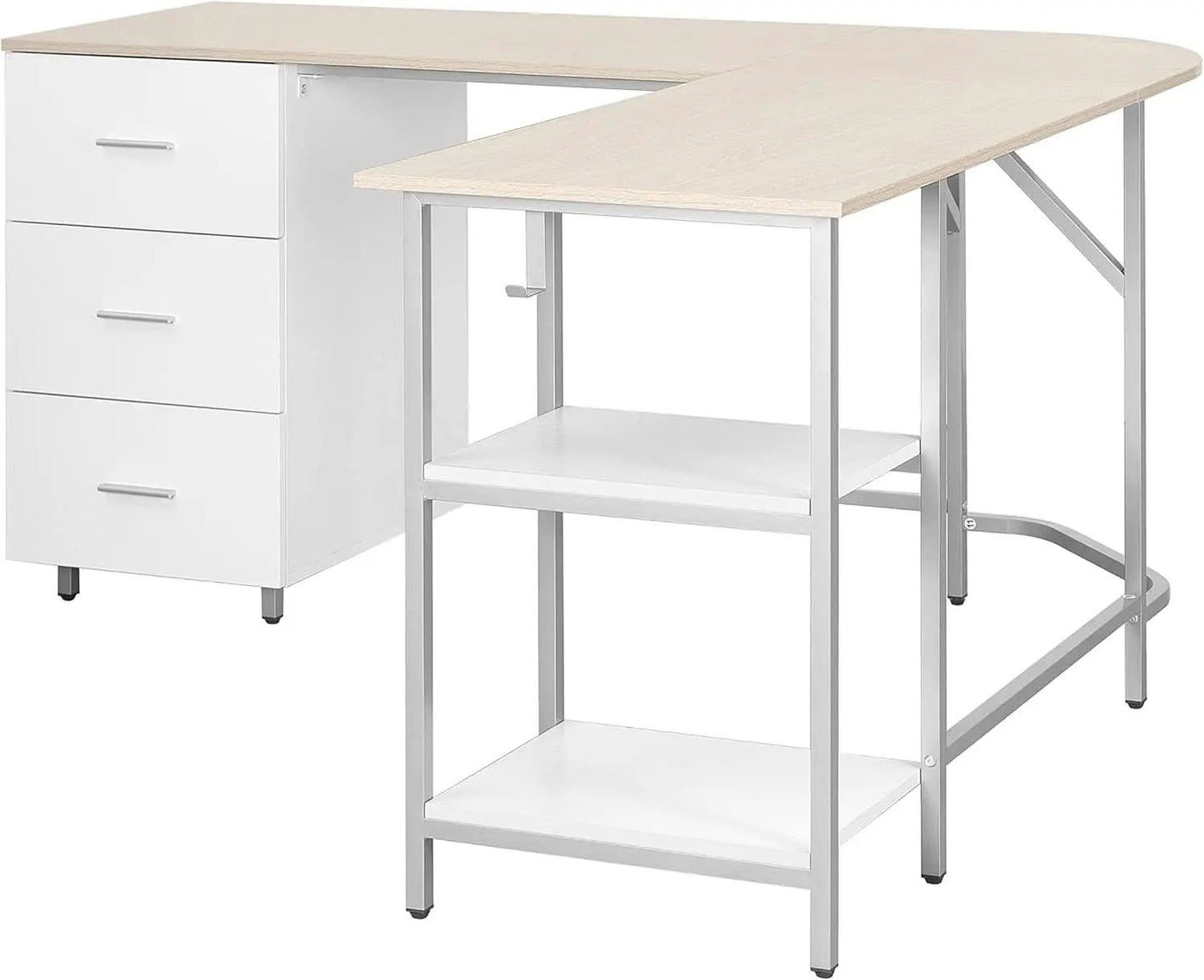 L Shaped Desk Two Toned With Drawers And Open Shelf Home Office from PriceLows™