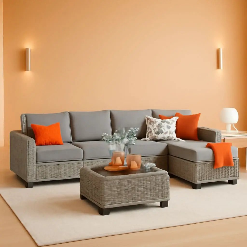 Dark Gray Wicker Patio Furniture Set 6 Pieces Cushioned from PriceLows™
