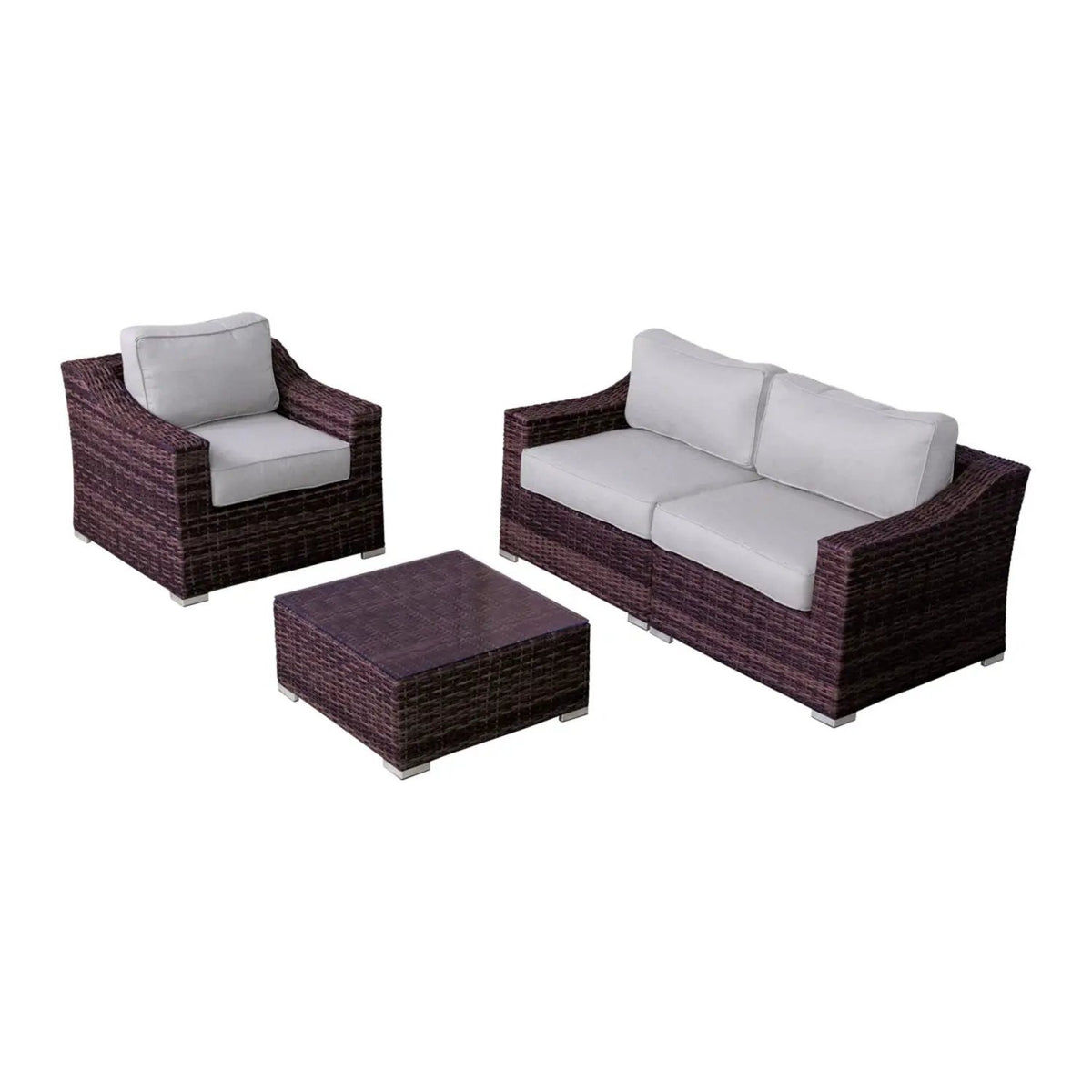 Outdoor Wicker Conversation Set | All-Weather Resin | Tempered Glass Table | 5 Inch Cushions