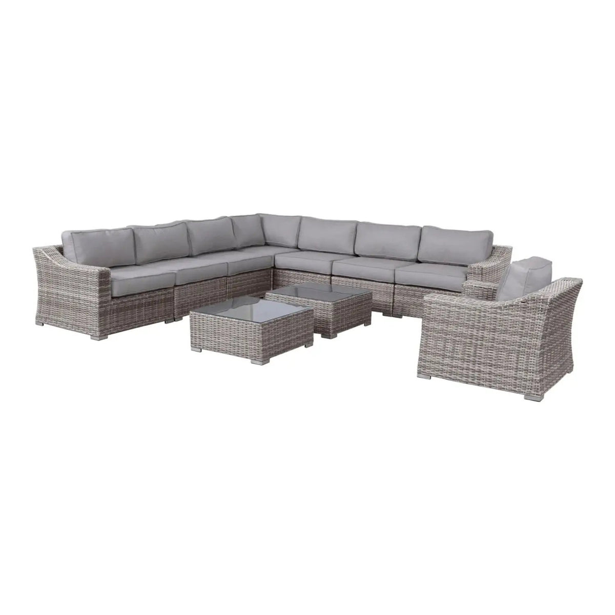 Outdoor Wicker Conversation Set | All-Weather Resin | Tempered Glass Table | 5 Inch Cushions