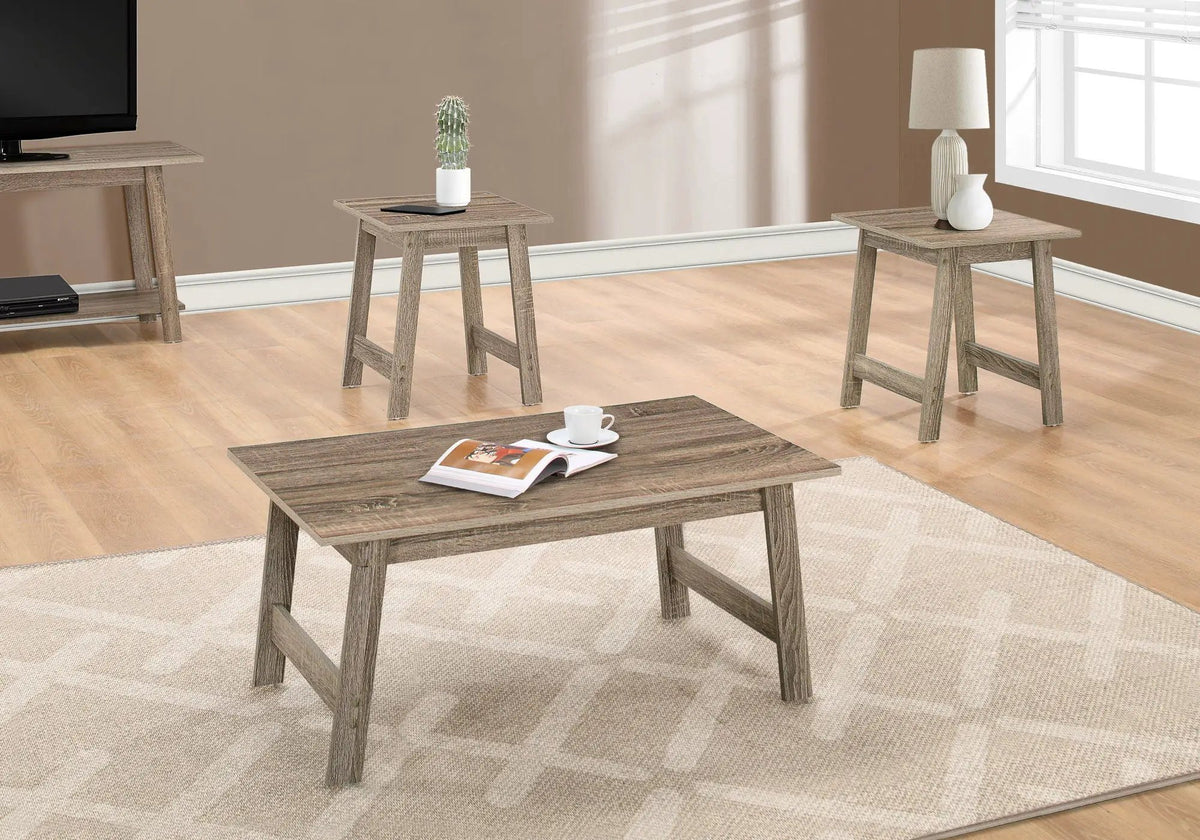 Rectangular Coffee Table Set | Set Of 3 | Two Matching Square End Tables | 36 Inch Length