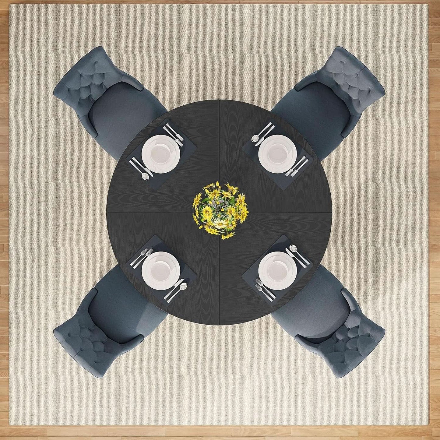 Round Wood Dining Table Farmhouse 47 Inch For Dining Room With Cross Base Black from PriceLows™