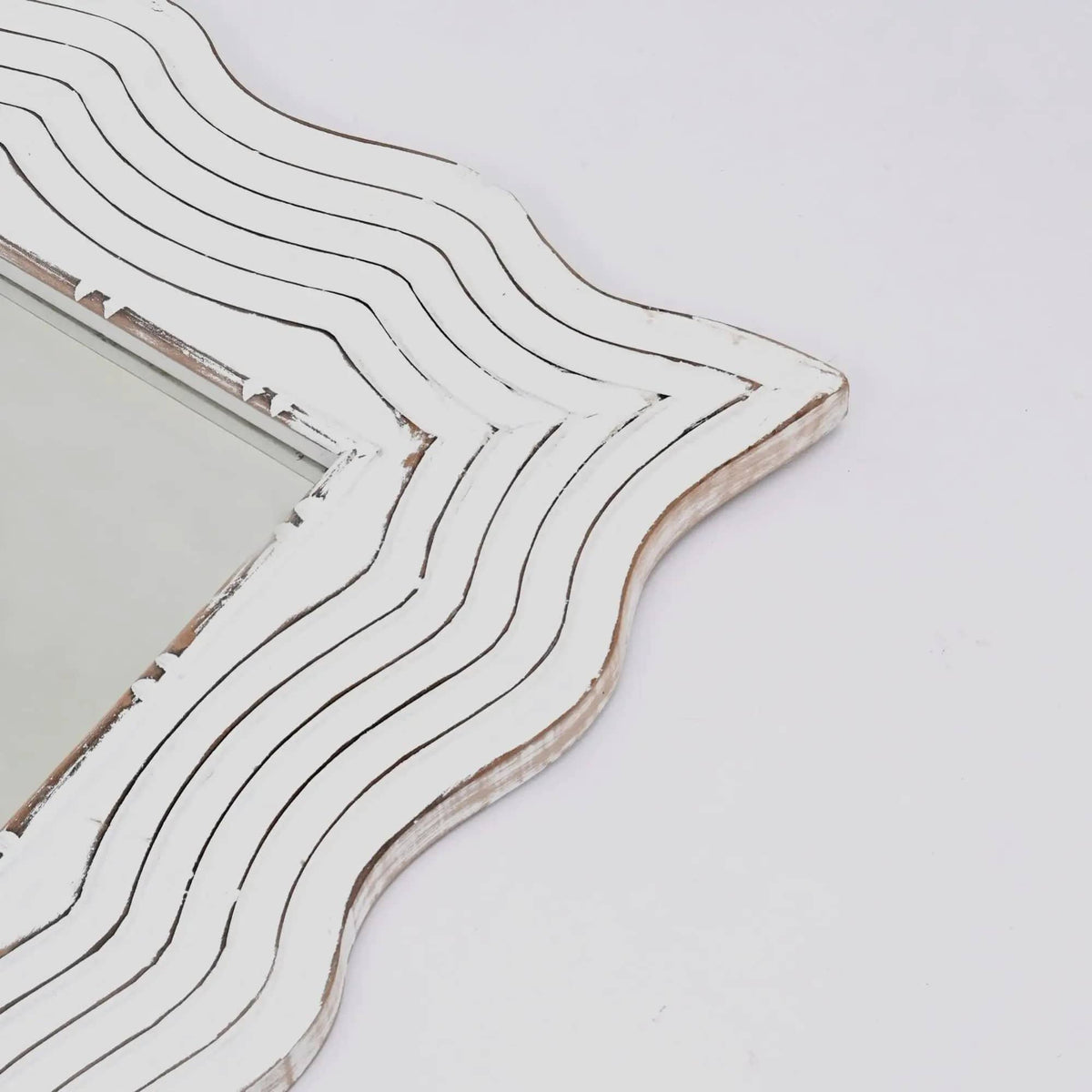 Handcarved Wave Design Rectangle Mirror Accent Enhancing Space Antique | 36 x 1 x 72 in | Glass | White