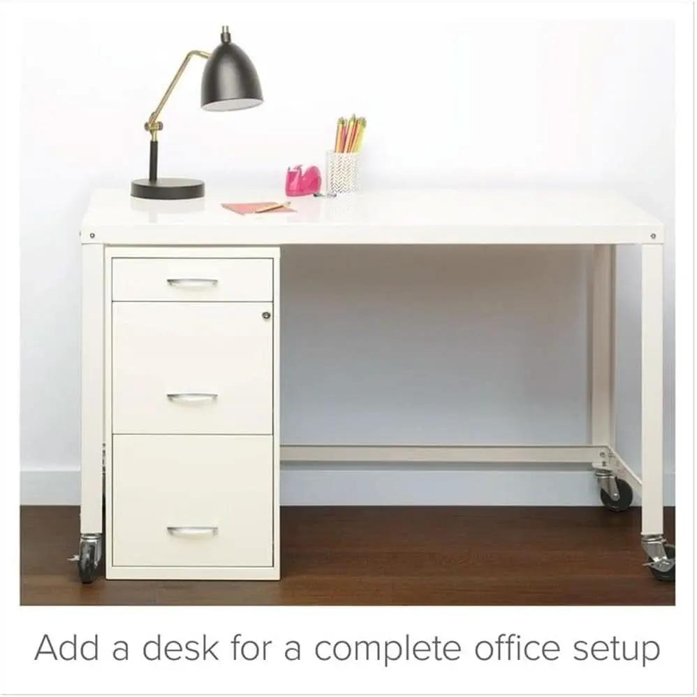 3 Drawer 27.32 Inch White Metal Filing Cabinet Lockable Preassembled For Legal And Letter Size from PriceLows™