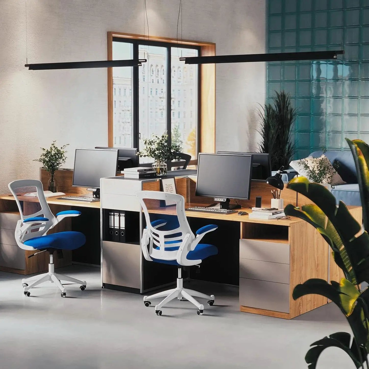 Ergonomic Office Chair Blue Mesh With White Frame Mid Back from PriceLows™