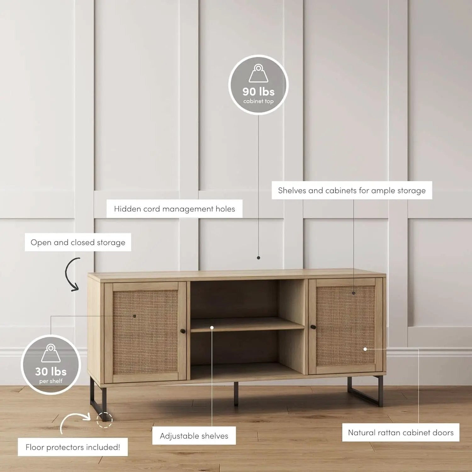 Mina Modern TV Stand With Storage Doors Oak Finish from PriceLows™