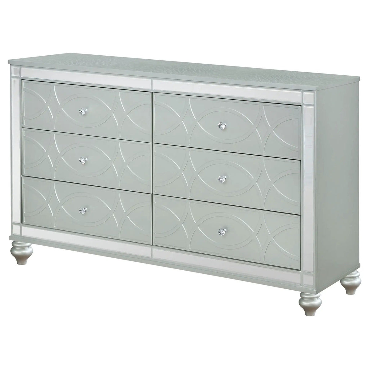 Gunnison 6-drawer Dresser Silver Metallic | 62 x 18 x 38.25 in | Crystal | Bedroom
