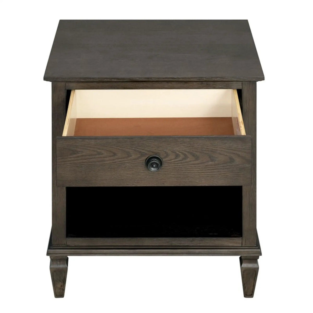 Victoria Nightstand | French-Inspired Design | Wire Brush Finish | 1 Drawer And Open Shelf