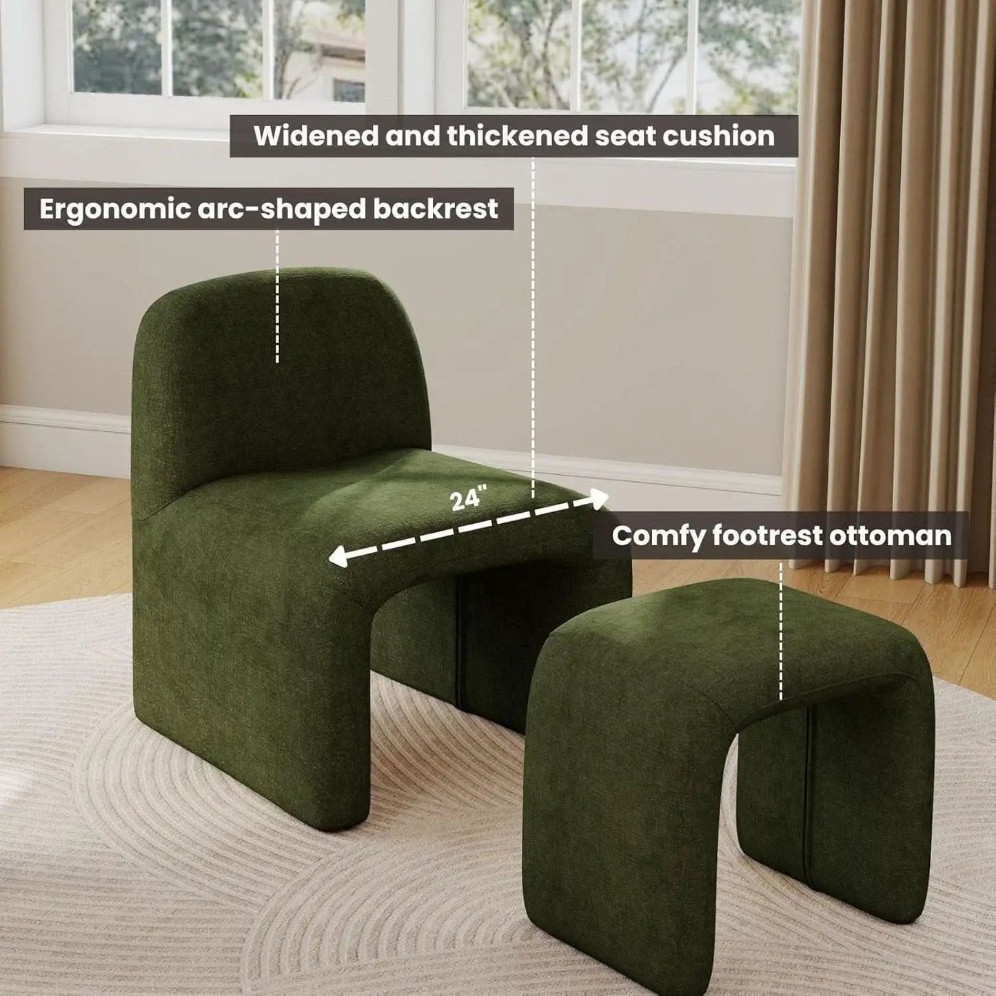 Green Chenille Upholstered Accent Chair With Ottoman from PriceLows™