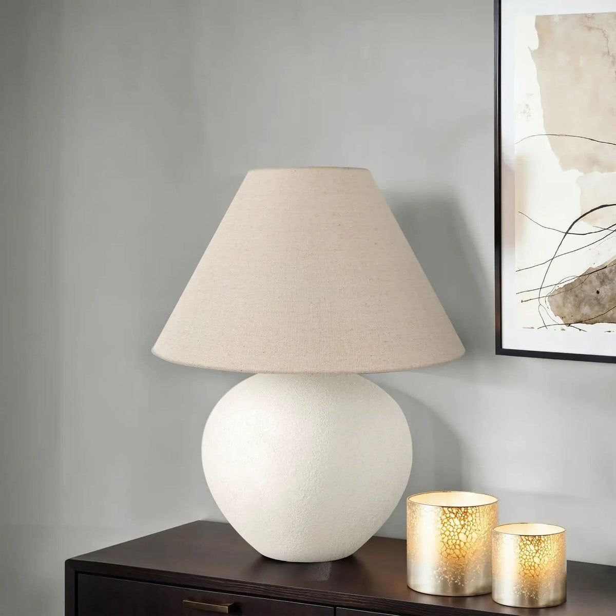 Lighting, Table Lamp Contemporary - | 13 x 13 x 16.25 in | Linen & Ceramic | Cream