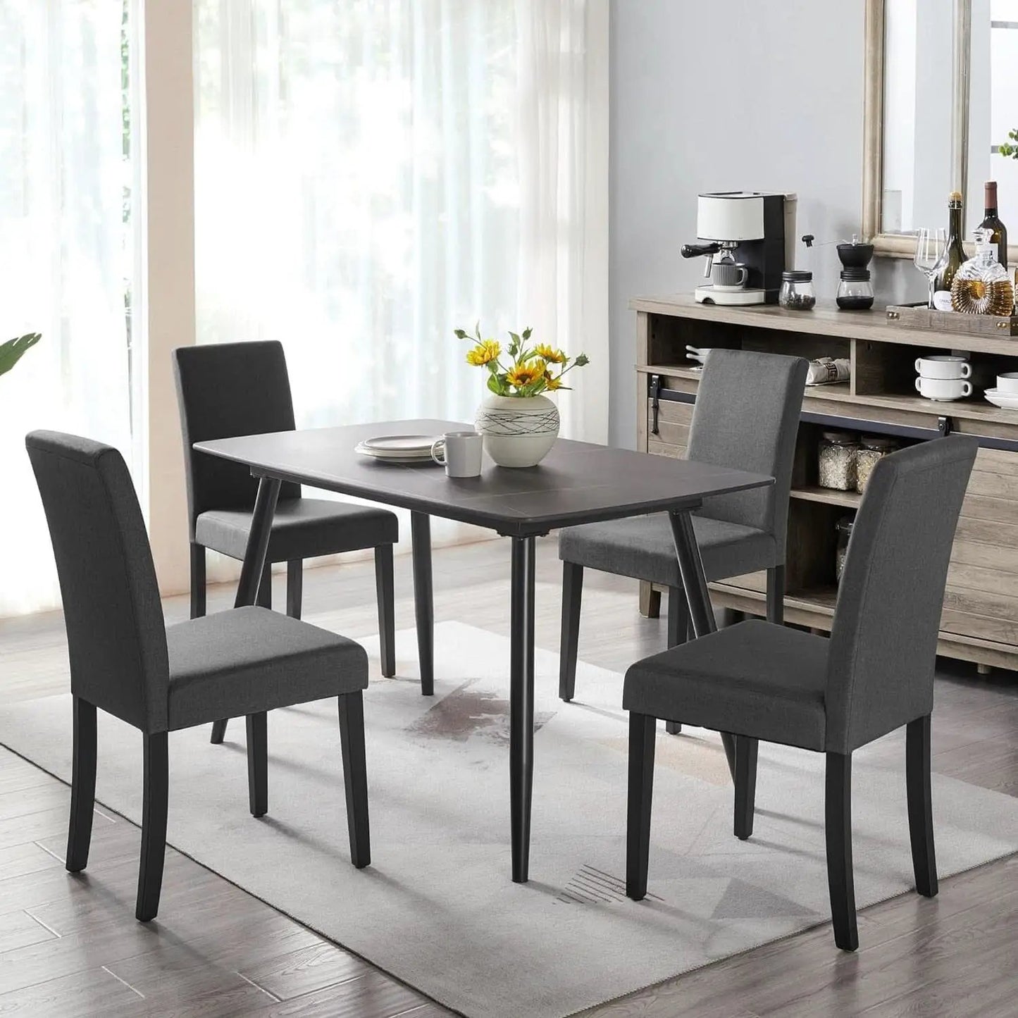 Dark Grey Upholstered Dining Chairs Set Of 4 With Wood Legs from PriceLows™