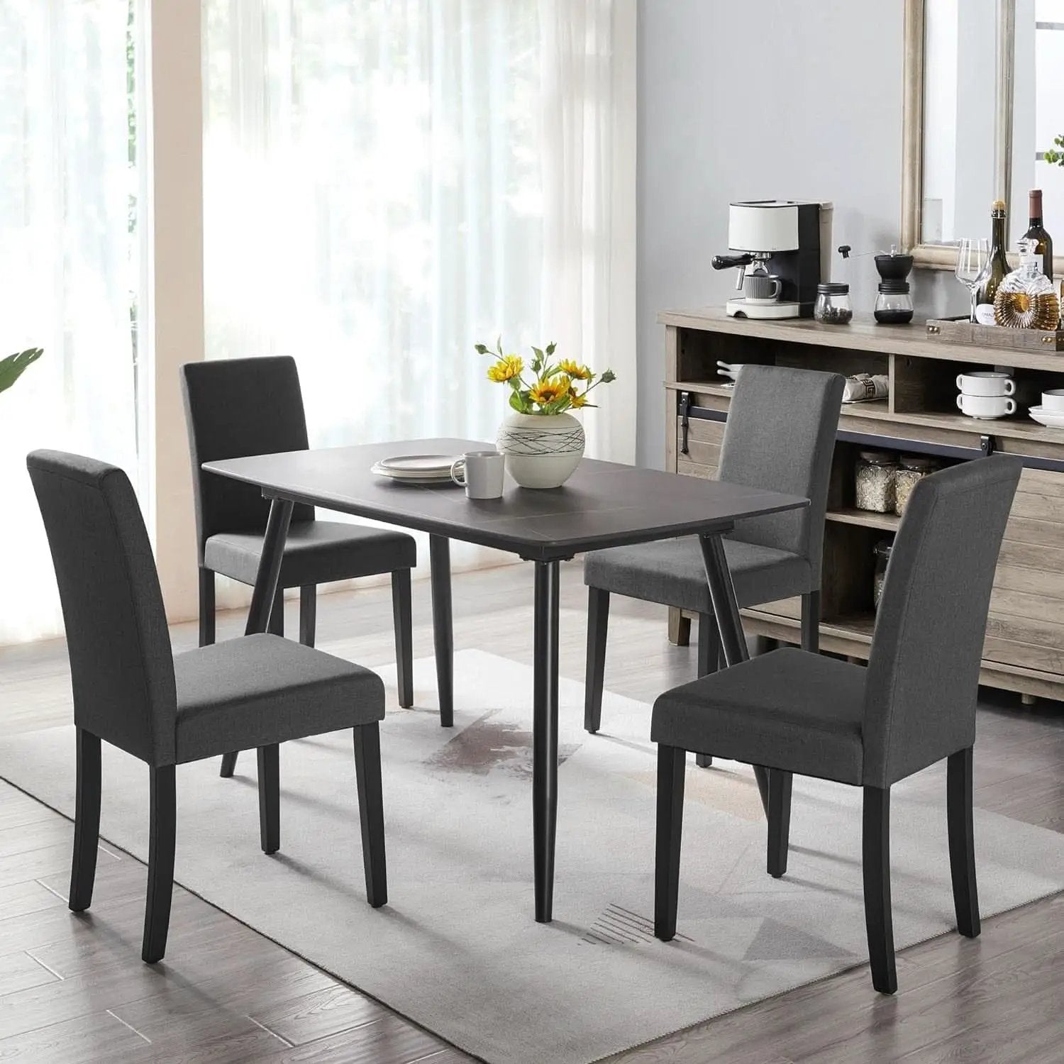 Dark Grey Upholstered Dining Chairs Set Of 4 With Wood Legs from PriceLows™