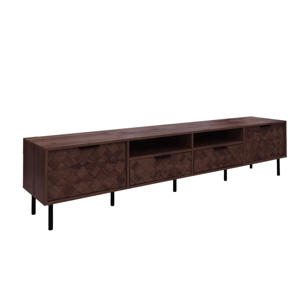 85 Inch TV Stand | Closed Storage | 3D Diamond Interwoven Pattern | Soft Closing Hinges