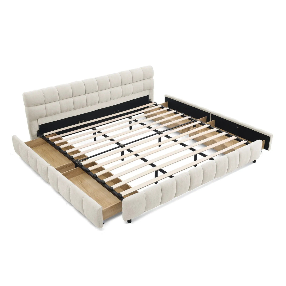 Modern Platform Storage Bed Frame | Thick Fabric Upholstery | Soft Headboard | Solid Construction