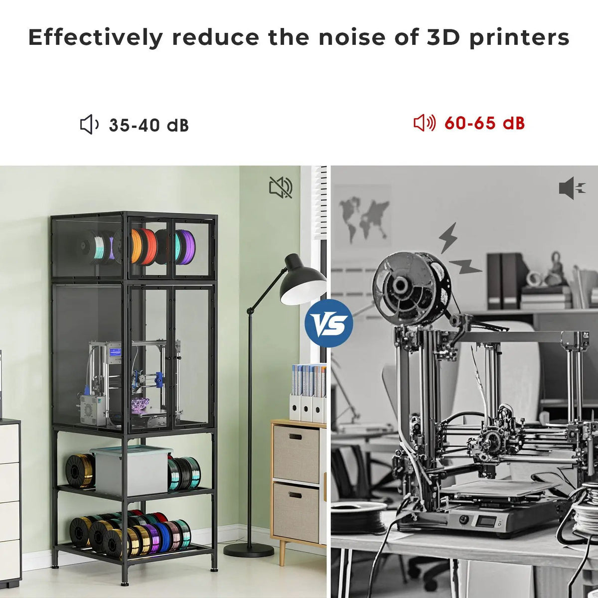 3D Printer Cabinet | Double Layer Filament Storage | T-Shaped Filament Bar | Noise Reducing Dust Proof