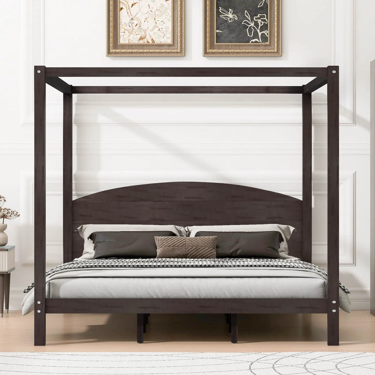 Platform Bed | Reinforced Wood Slats | Integrated Headboard