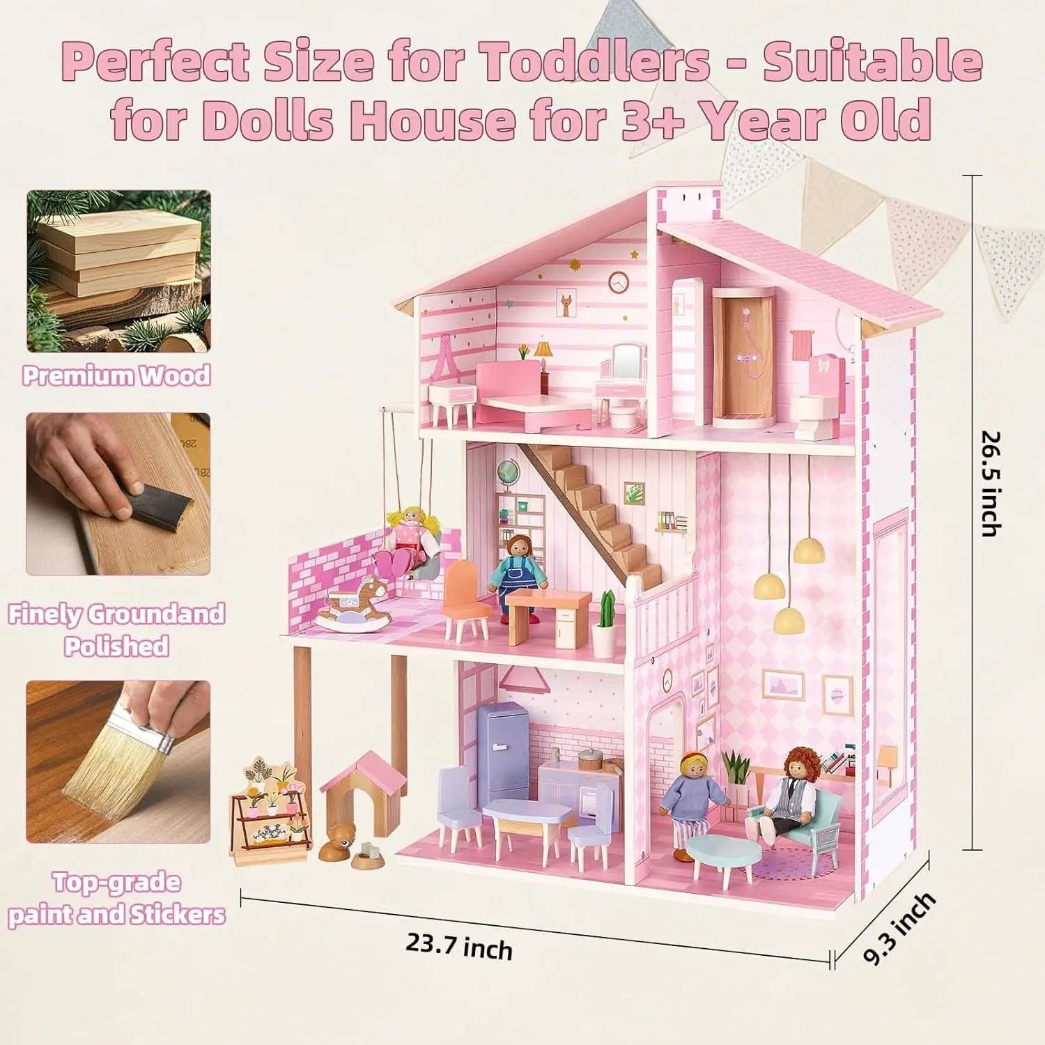 Wooden Dolls House Villa Style Premium Furnishings from PriceLows™