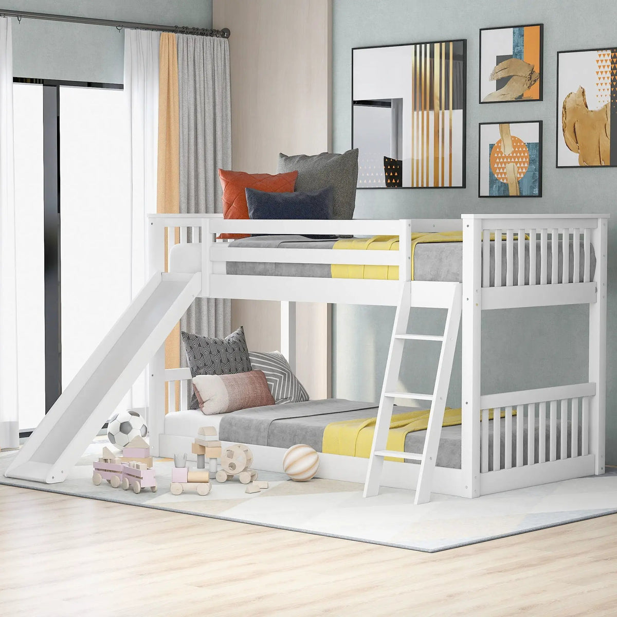 Bunk Bed | Convertible Slide And Ladder | Solid Pine Wood | Easy Access Design