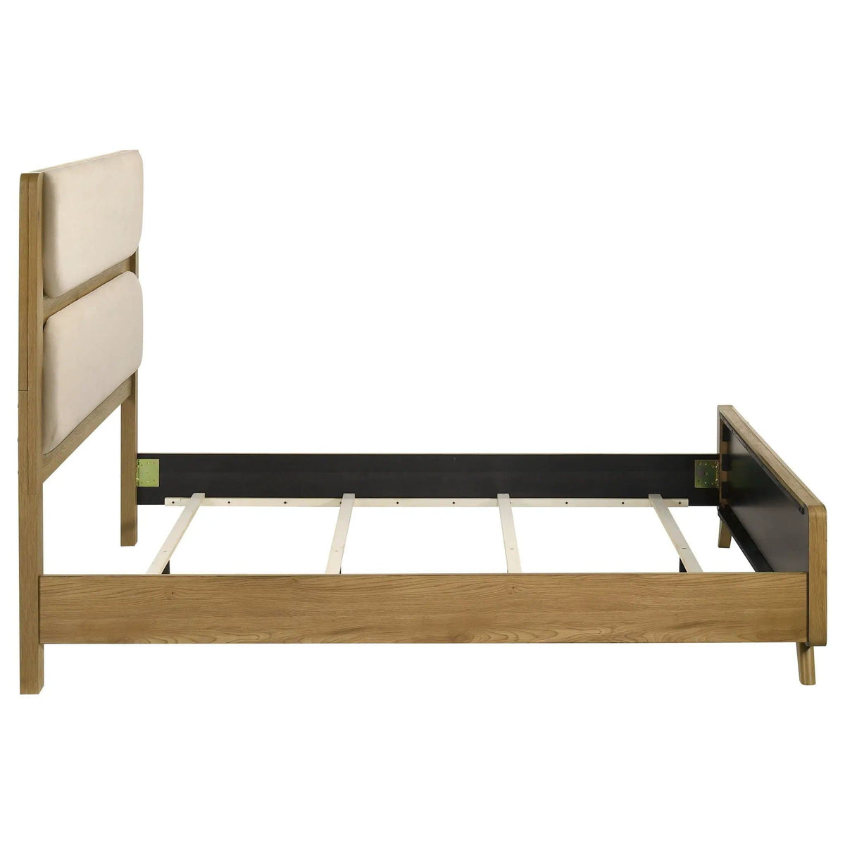 Bennett 63-inch Queen Upholstered Panel Bed Cream and | 62.75 x 86.5 x 59 in | Rubberwood & Engineered Wood | Light Oak