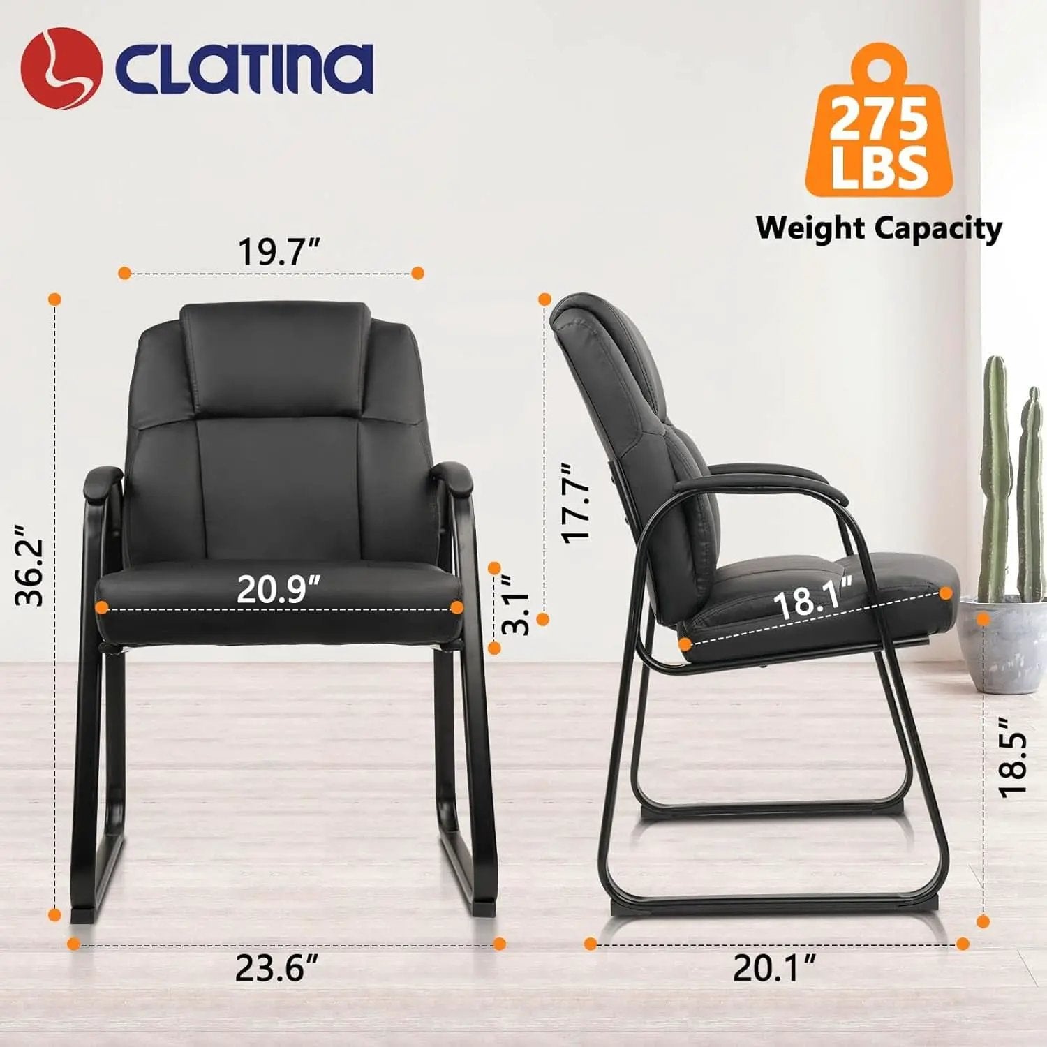 Black Leather Guest Chair 2 Pack With Padded Armrests from PriceLows™
