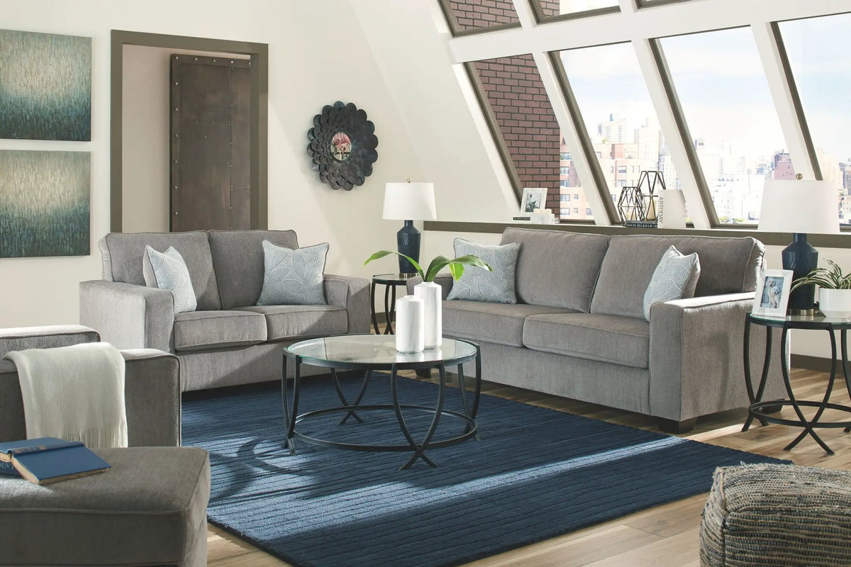 Altari Living Room Set | Stationary Chair And Ottoman | Richly Neutral Alloy | Striking Style