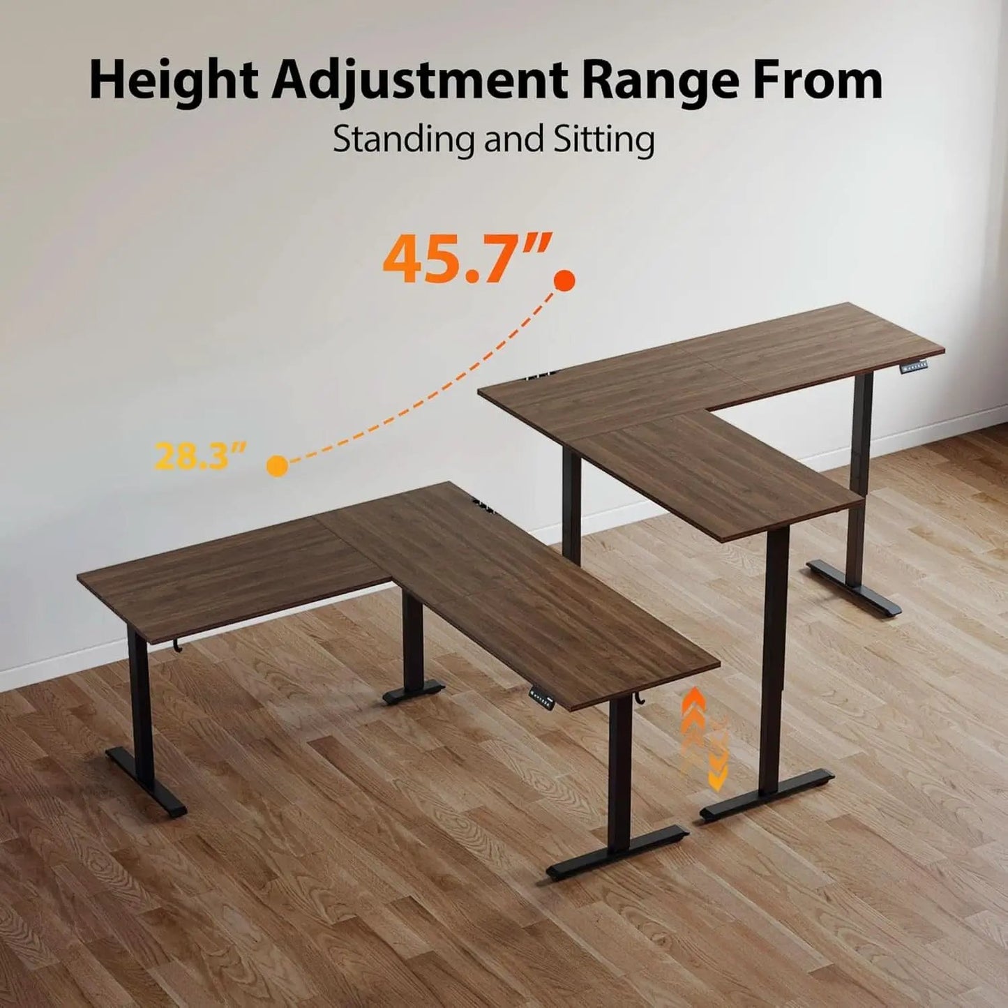 L Shaped Electric Standing Desk 63 By 55 Inch Dark Walnut from PriceLows™