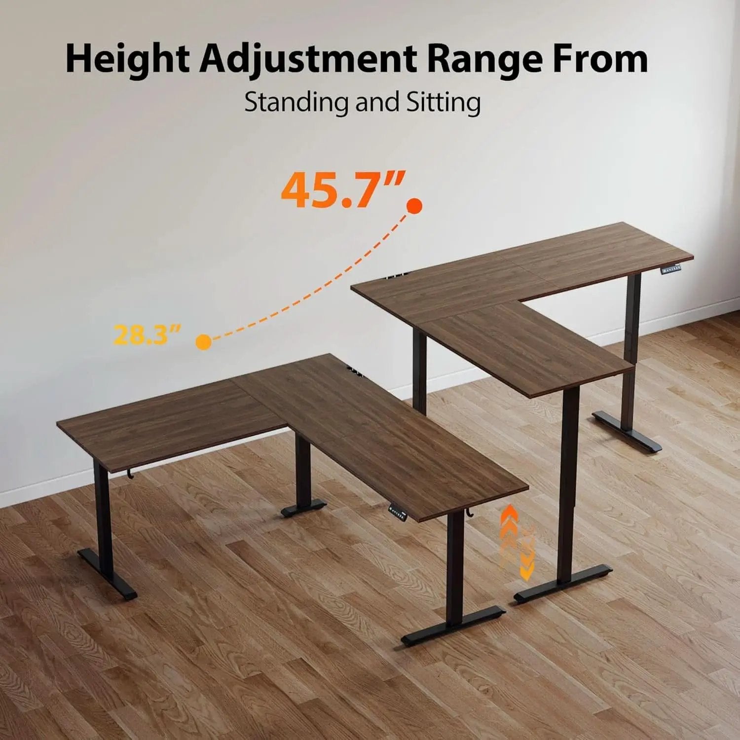 L Shaped Electric Standing Desk 63 By 55 Inch Dark Walnut from PriceLows™