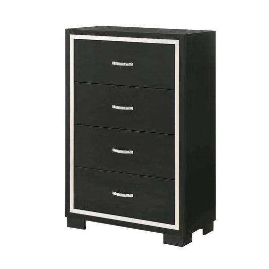 4 Drawer Bedroom Chest With Handles Furniture - | 31.3 x 16.1 x 48.1 in | Solid Wood & Metal | Black