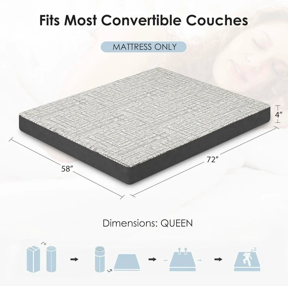 4-Inch Memory Foam Sofa Mattress Queen Size from PriceLows™