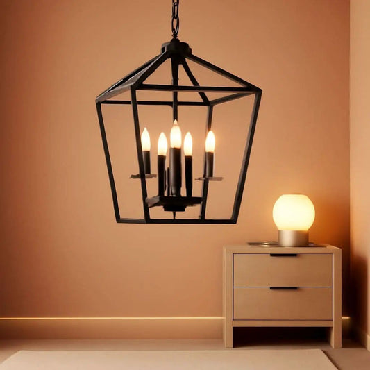 4 Light Black Lantern Chandelier With Adjustable Height from PriceLows™