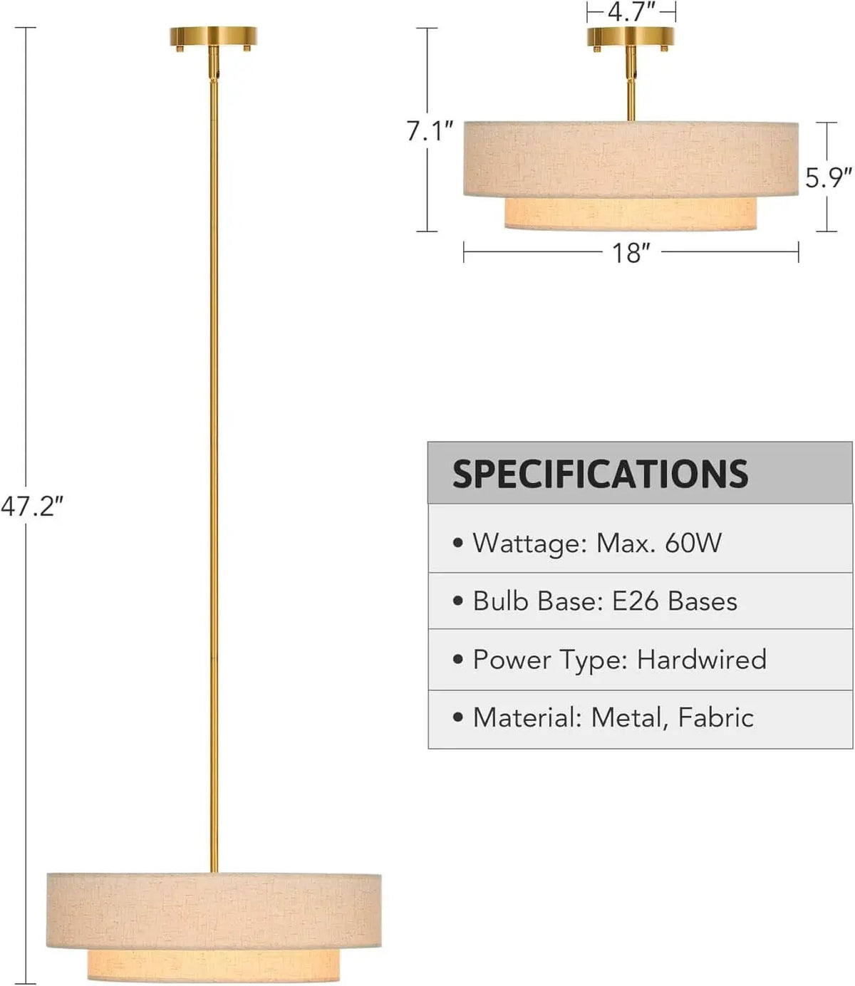 4 Light Drum Chandelier 18 Inch Antique Brass Pendant Light from PriceLows™