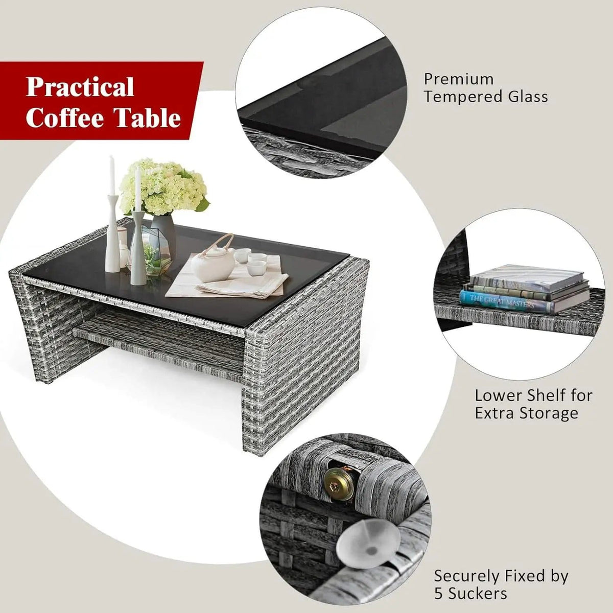 4 Piece All Weather Patio Furniture Set With Cushions And Glass Table from PriceLows™