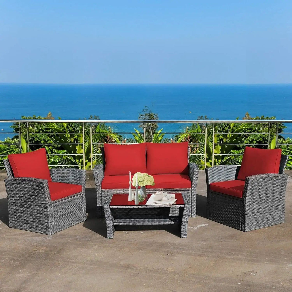 4 Piece All Weather Patio Furniture Set With Cushions And Glass Table from PriceLows™