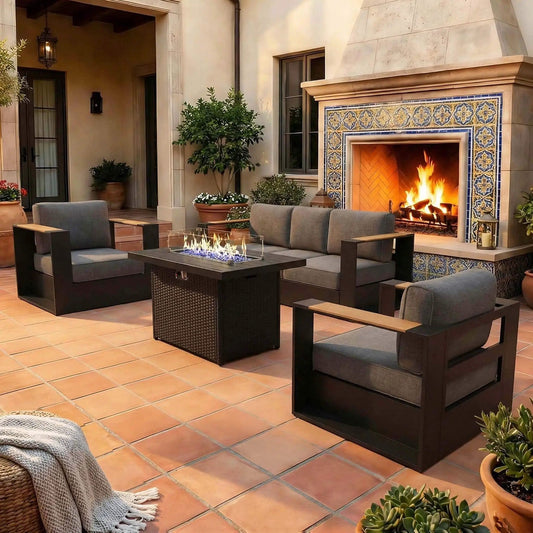 4-Piece Aluminum Patio Furniture Set With 55K BTU Fire Pit Table | 4-Piece | Aluminum | Outdoor Furniture Set